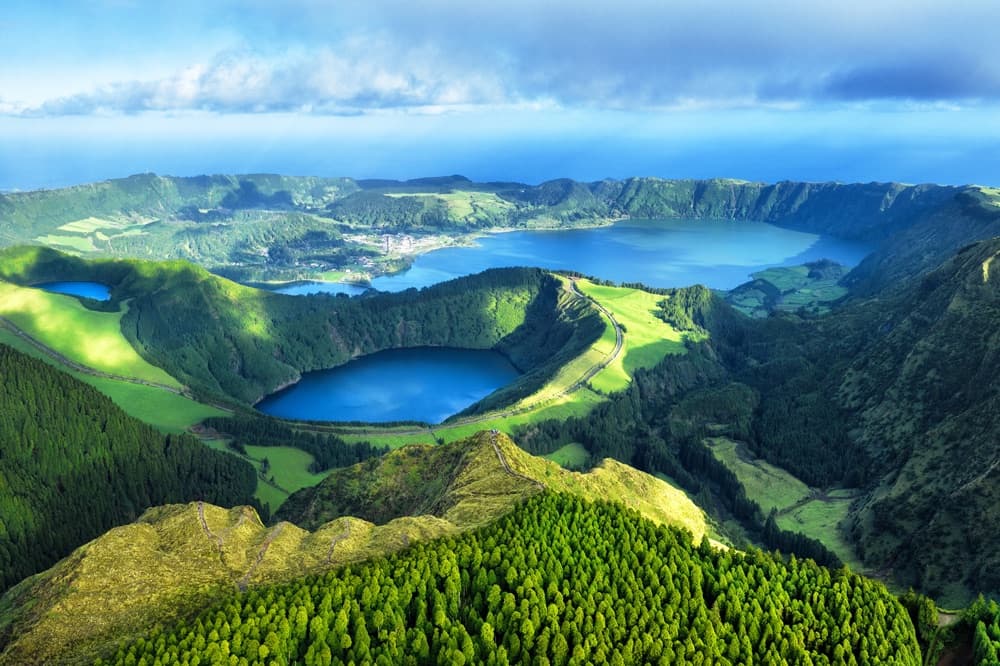 Coastal Atlantic view of the Azores volcanic islands in Portugal